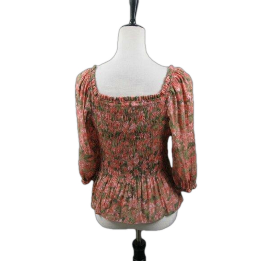 Nanette Lepore Rose/Green Floral Boho 3/4 Sleeve Blouse Size Large - Picture 4 of 6